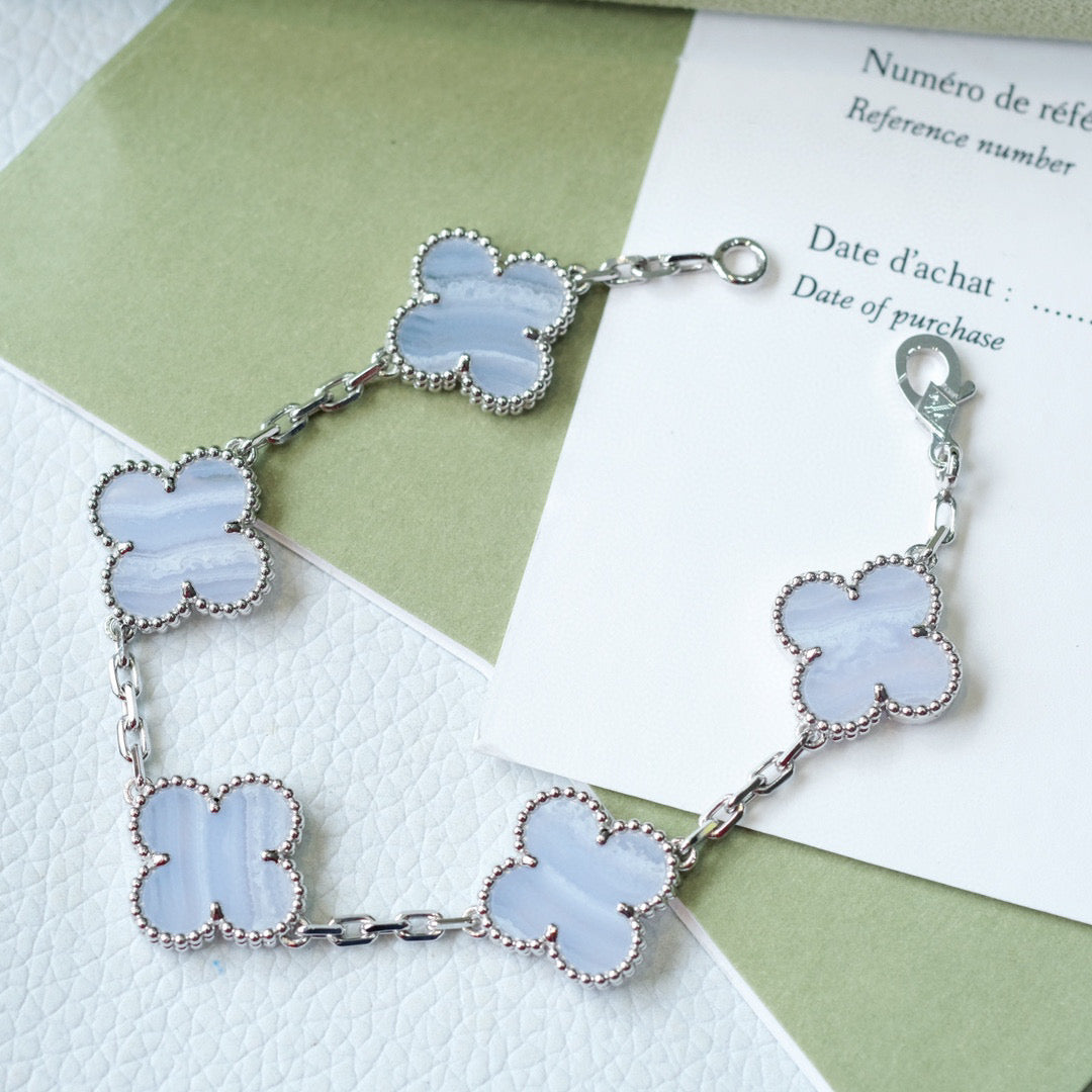 [Raffine]CLOVER  5 MOTIF PURPLE CHALCEDONY BRACELET SILVER