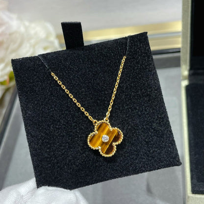 [Raffine]Collar de TRÉBOL de 15 mm con diamantes y ágata ojo de tigre amarilla