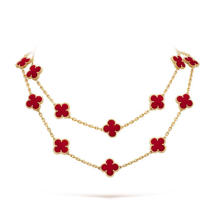 [Raffine] COLLAR DE CORNALINA CON 20 MOTIVOS DE TRÉBOL