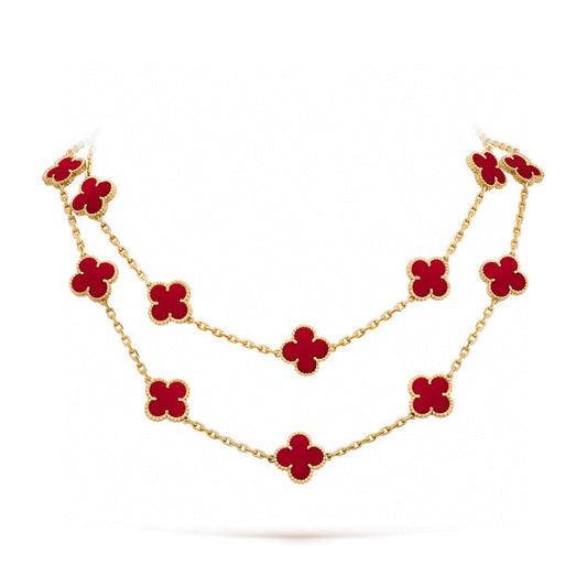 [Raffine] COLLAR DE CORNALINA CON 20 MOTIVOS DE TRÉBOL