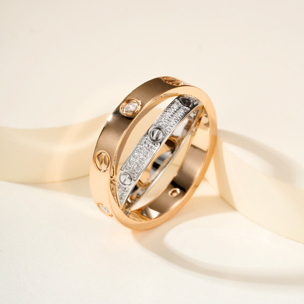 [Raffine]LOVE PINK GOLD SILVER DIAMOND DOUBLE RING