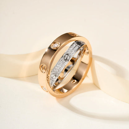 [Raffine]LOVE PINK GOLD SILVER DIAMOND DOUBLE RING