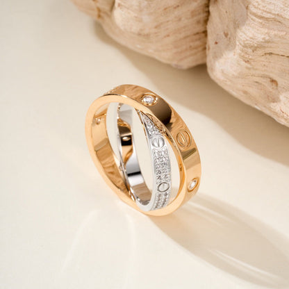 [Raffine]LOVE PINK GOLD SILVER DIAMOND DOUBLE RING