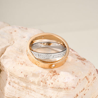 [Raffine]LOVE PINK GOLD SILVER DIAMOND DOUBLE RING