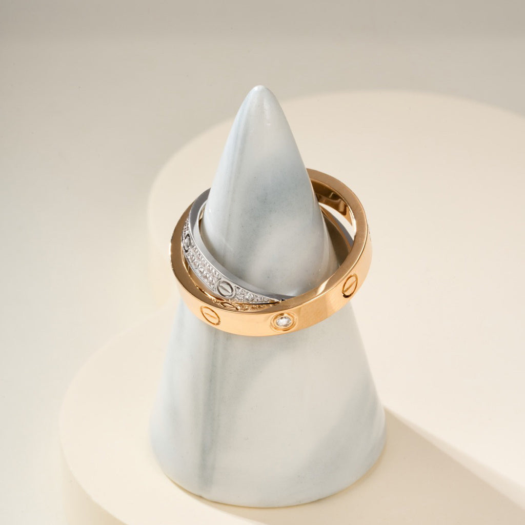 [Raffine]LOVE PINK GOLD SILVER DIAMOND DOUBLE RING
