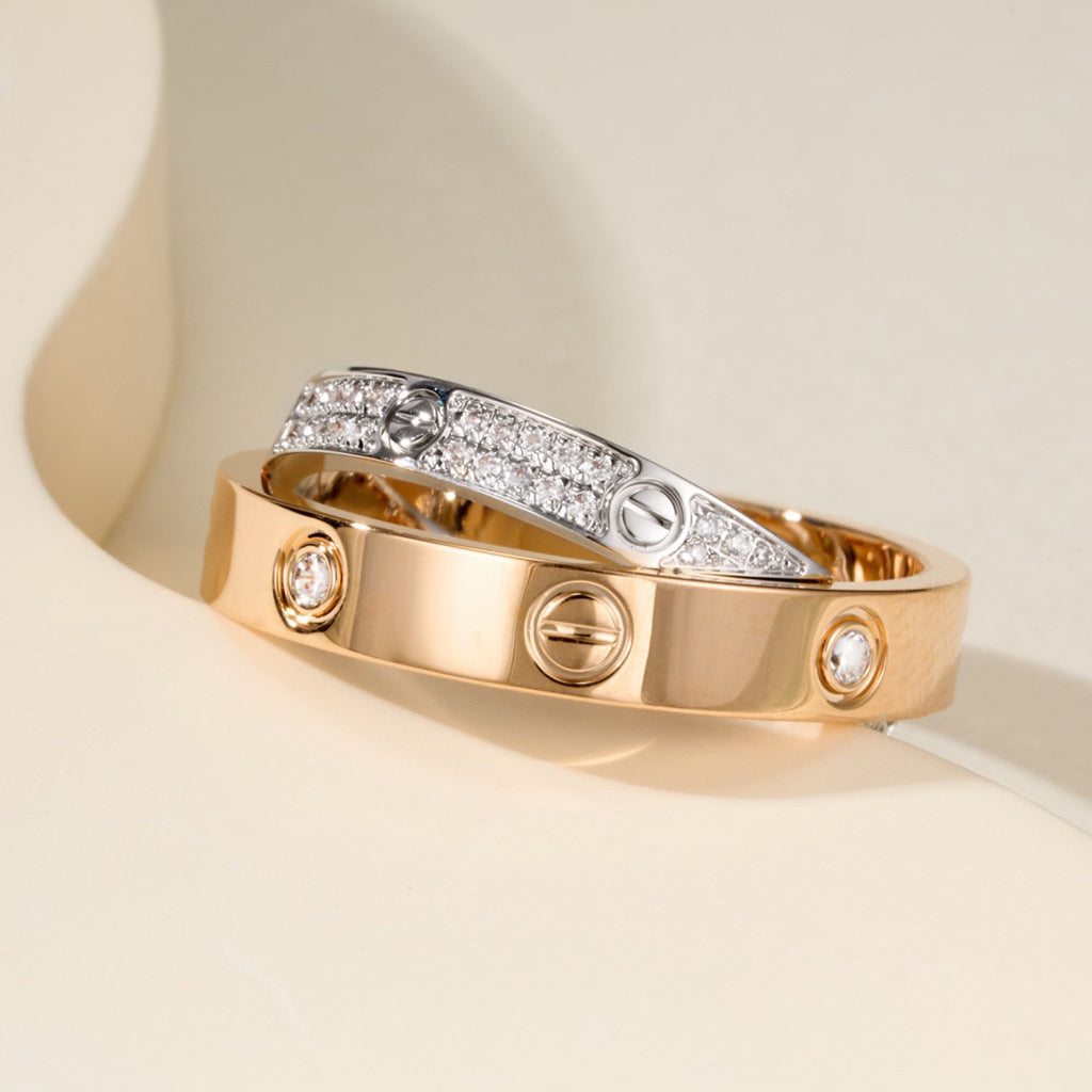 [Raffine]LOVE PINK GOLD SILVER DIAMOND DOUBLE RING