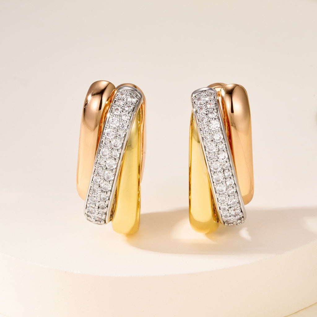 [Raffine]TRINITY HALF DIAMOND  CUSHION EARRINGS