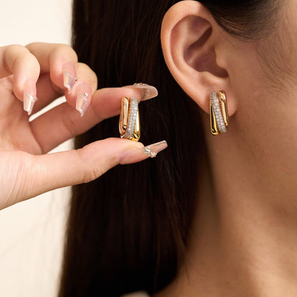 [Raffine]TRINITY HALF DIAMOND  CUSHION EARRINGS