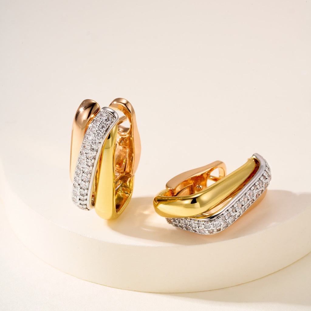 [Raffine]TRINITY HALF DIAMOND  CUSHION EARRINGS
