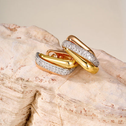 [Raffine]TRINITY HALF DIAMOND  CUSHION EARRINGS