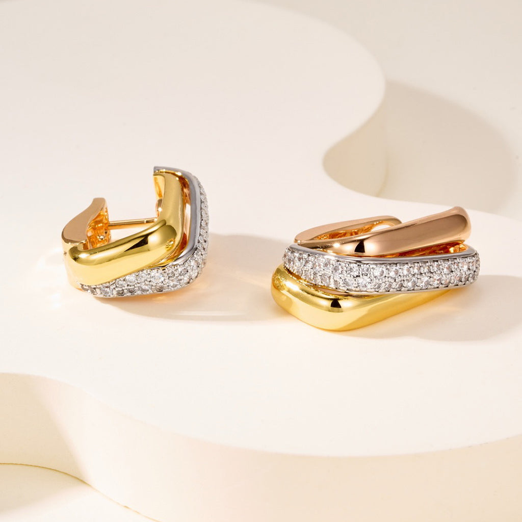 [Raffine]TRINITY HALF DIAMOND  CUSHION EARRINGS