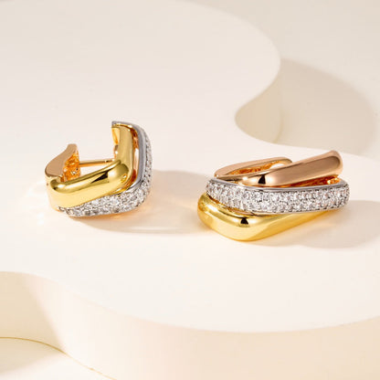 [Raffine]TRINITY HALF DIAMOND  CUSHION EARRINGS