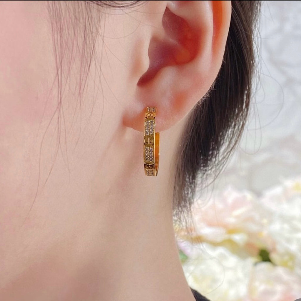 [Raffine]LOVE EARRINGS 3.6MM DIAMOND PAVED