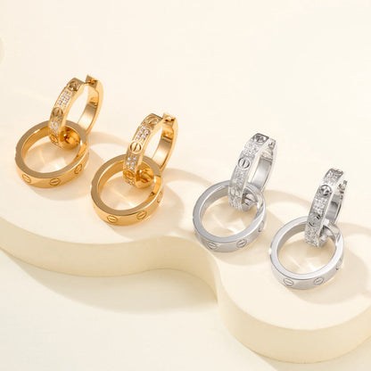 [Raffine]LOVE 3.3MM DANGLE HALF DIAMOND EARRINGS