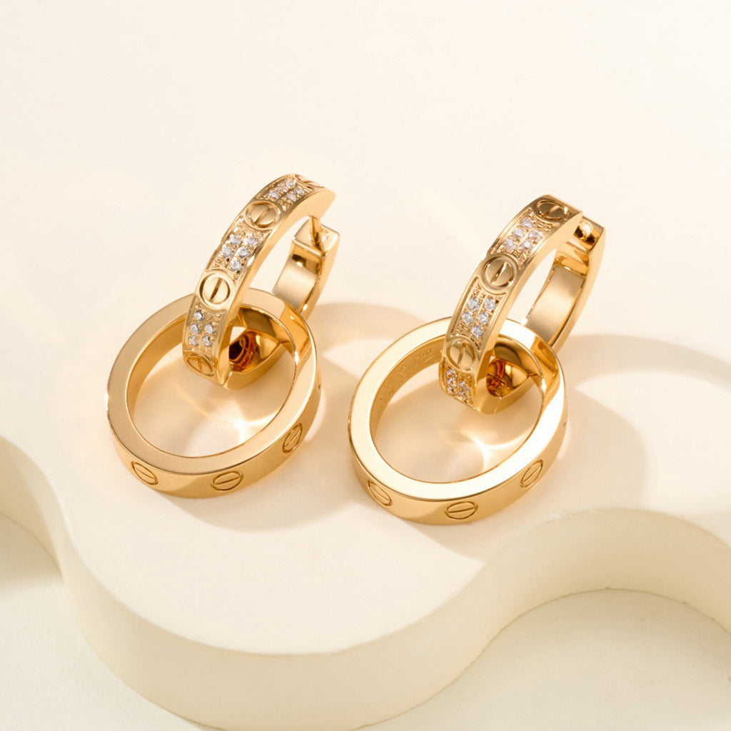 [Raffine]LOVE 3.3MM DANGLE HALF DIAMOND EARRINGS