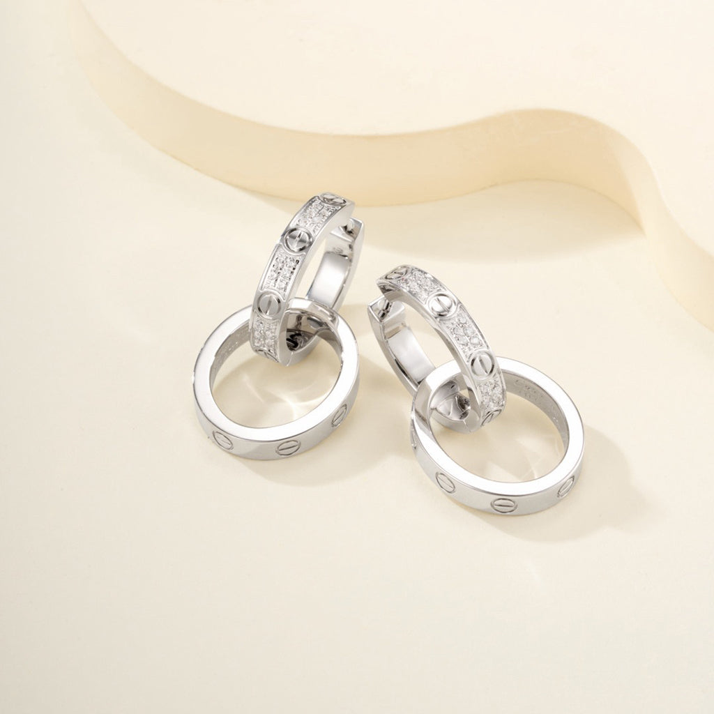 [Raffine]LOVE 3.3MM DANGLE HALF DIAMOND EARRINGS