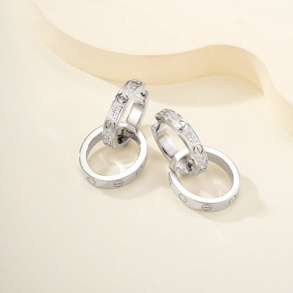 [Raffine]LOVE 3.3MM DANGLE HALF DIAMOND EARRINGS