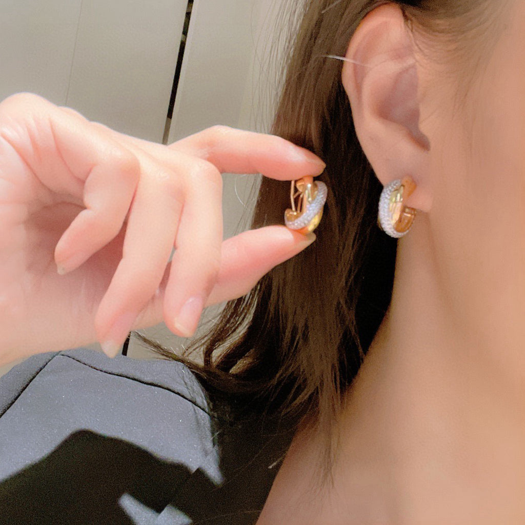 [Raffine]TRINITY HALF DIAMOND  CLASSIC EARRINGS