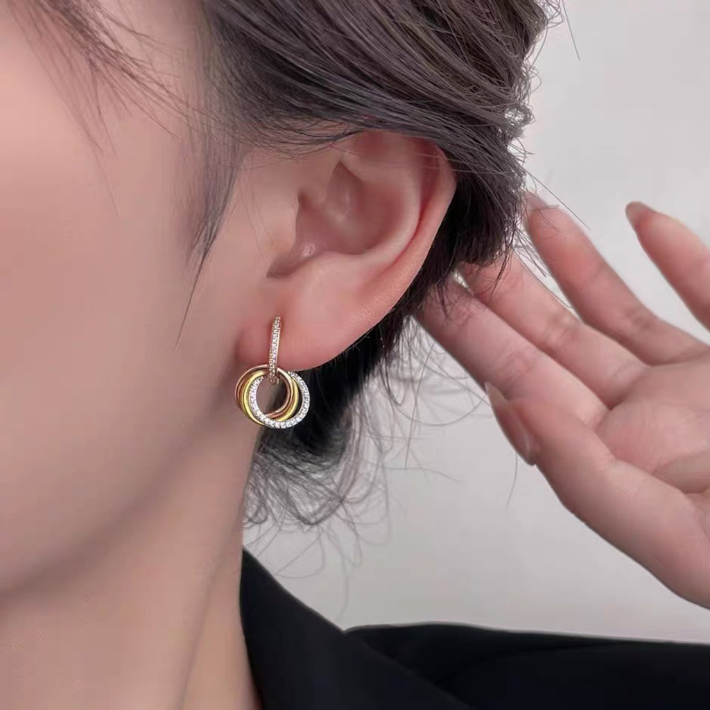 [Raffine]TRINITY HALF DIAMOND  EARRINGS