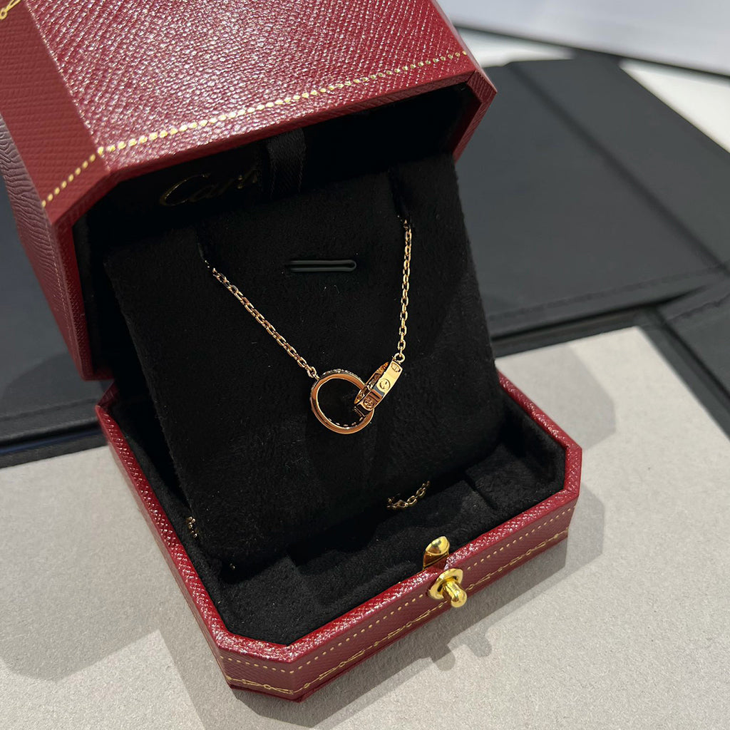 [Raffine]LOVE DOUBLE RING HALF DIAMOND NECKLACE
