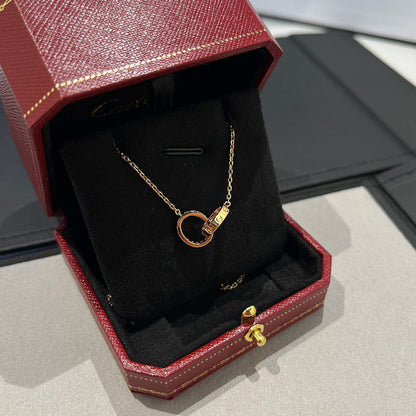 [Raffine]LOVE DOUBLE RING HALF DIAMOND NECKLACE
