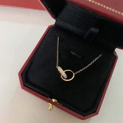 [Raffine]LOVE DOUBLE RING HALF DIAMOND NECKLACE