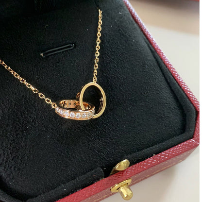 [Raffine]LOVE DOUBLE RING HALF DIAMOND NECKLACE