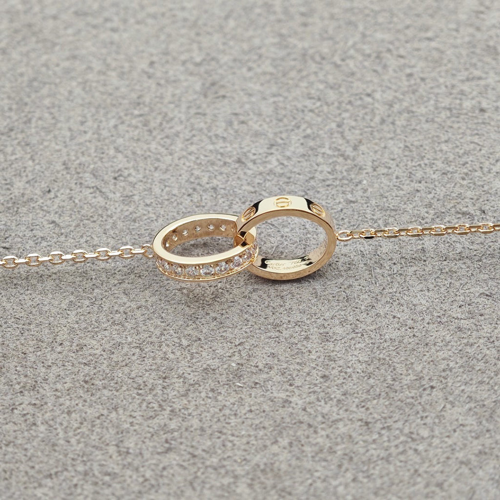 [Raffine]LOVE DOUBLE RING HALF DIAMOND NECKLACE