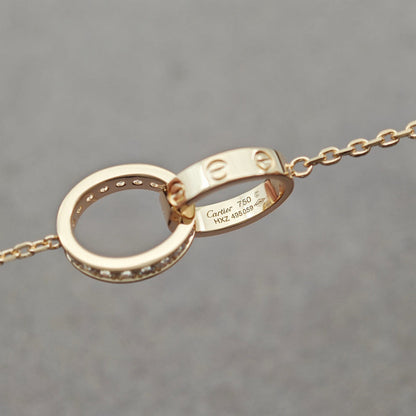 [Raffine]LOVE DOUBLE RING HALF DIAMOND NECKLACE