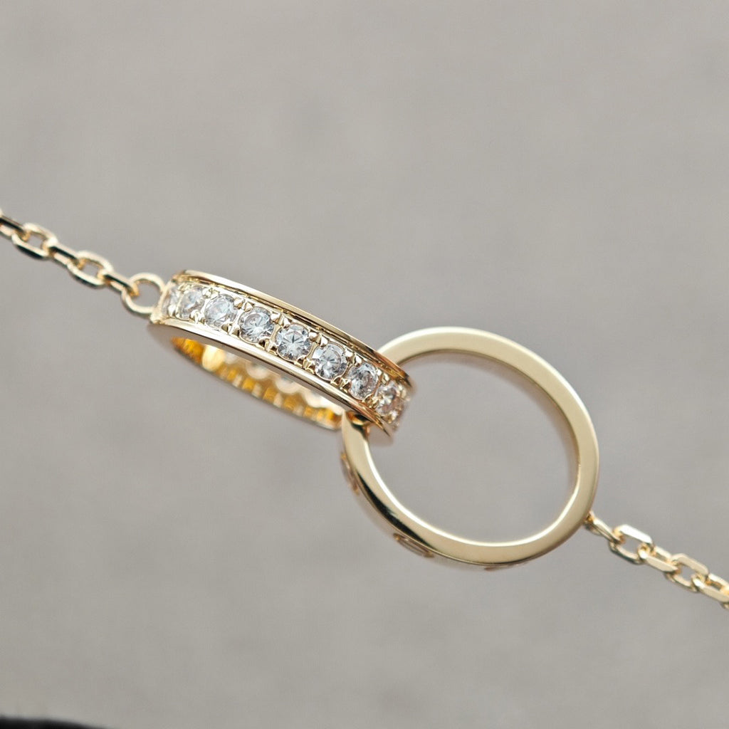 [Raffine]LOVE DOUBLE RING HALF DIAMOND NECKLACE