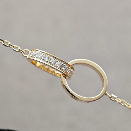 [Raffine]LOVE DOUBLE RING HALF DIAMOND NECKLACE