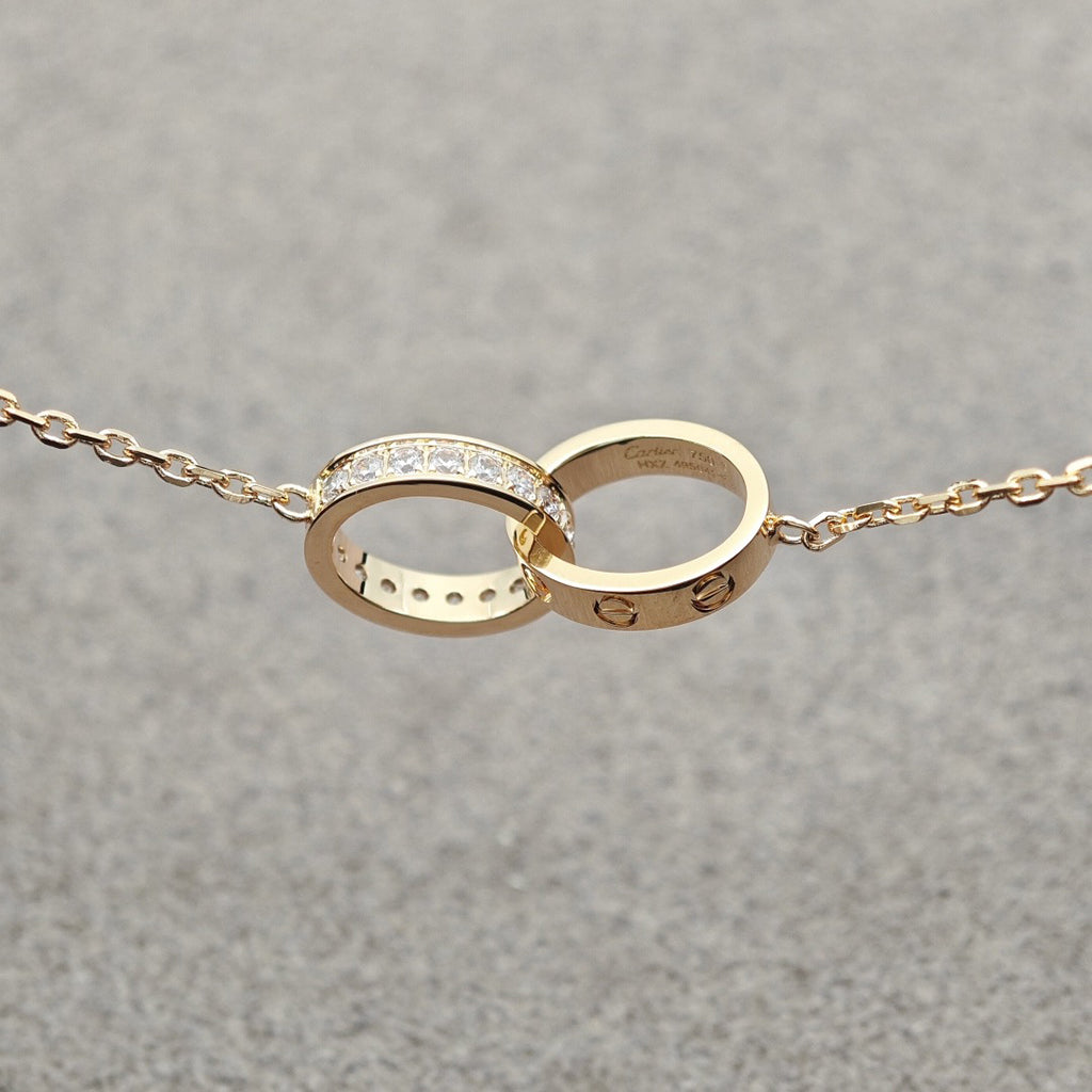 [Raffine]LOVE DOUBLE RING HALF DIAMOND NECKLACE