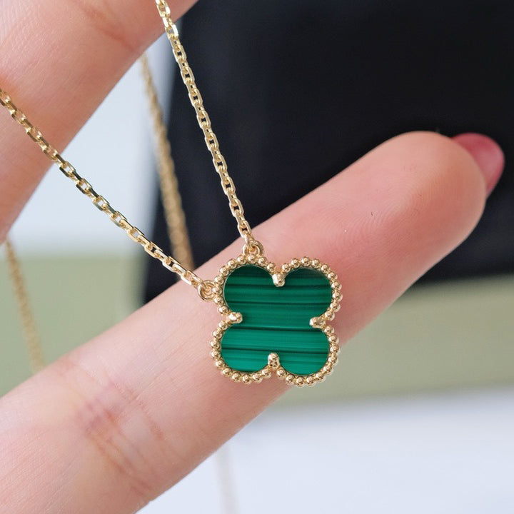 [Raffine]CLOVER 15MM MALACHITE SINGLE FLOWER  NECKLACE