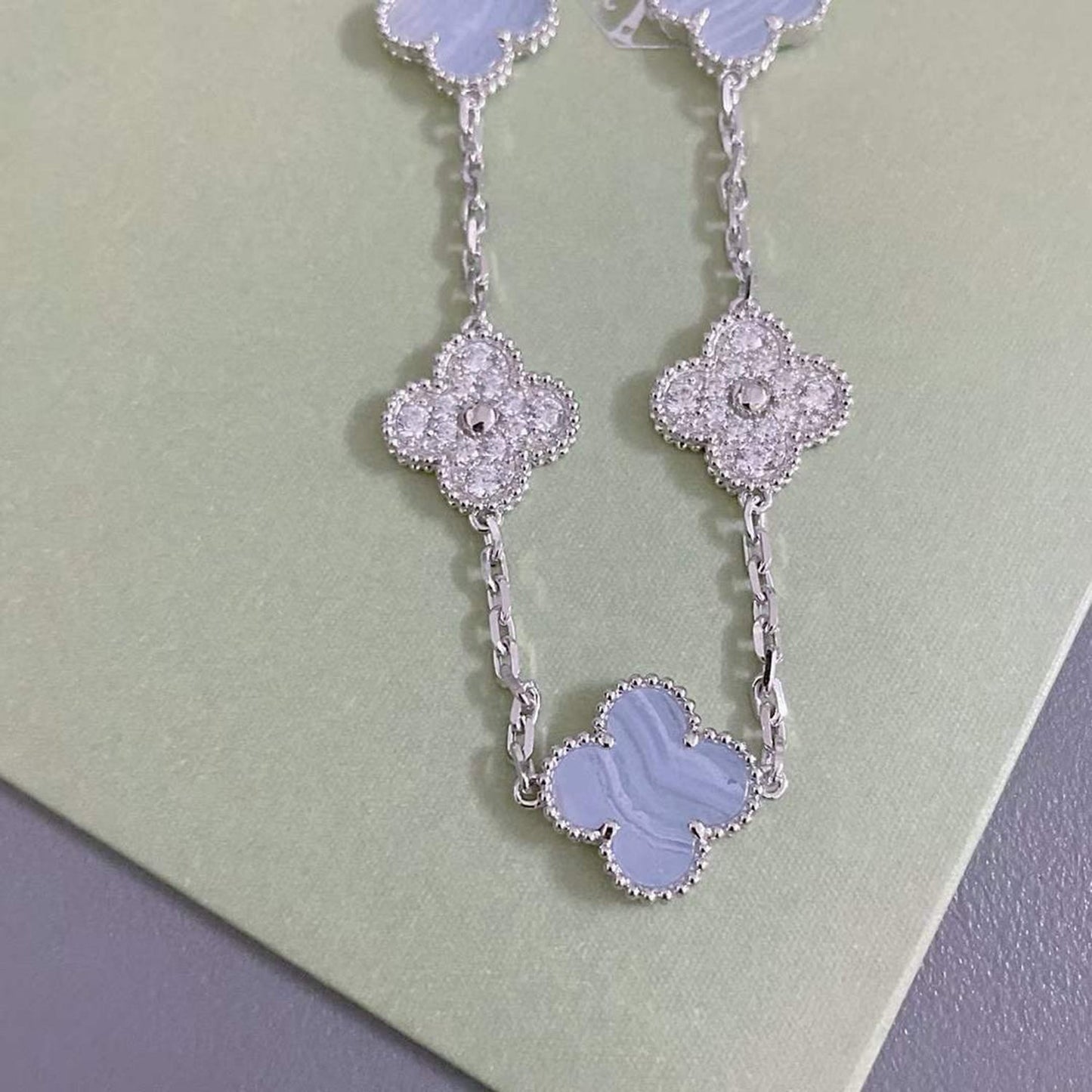 [Raffine]CLOVER  5 MOTIF DIAMOND PURPLE CHALCEDONY BRACELET SILVER