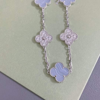 [Raffine]CLOVER  5 MOTIF DIAMOND PURPLE CHALCEDONY BRACELET SILVER