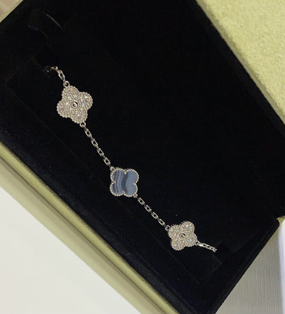 [Raffine]CLOVER  5 MOTIF DIAMOND PURPLE CHALCEDONY BRACELET SILVER