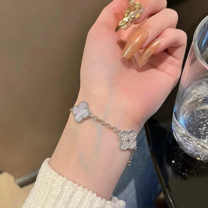 [Raffine]CLOVER  5 MOTIF DIAMOND PURPLE CHALCEDONY BRACELET SILVER