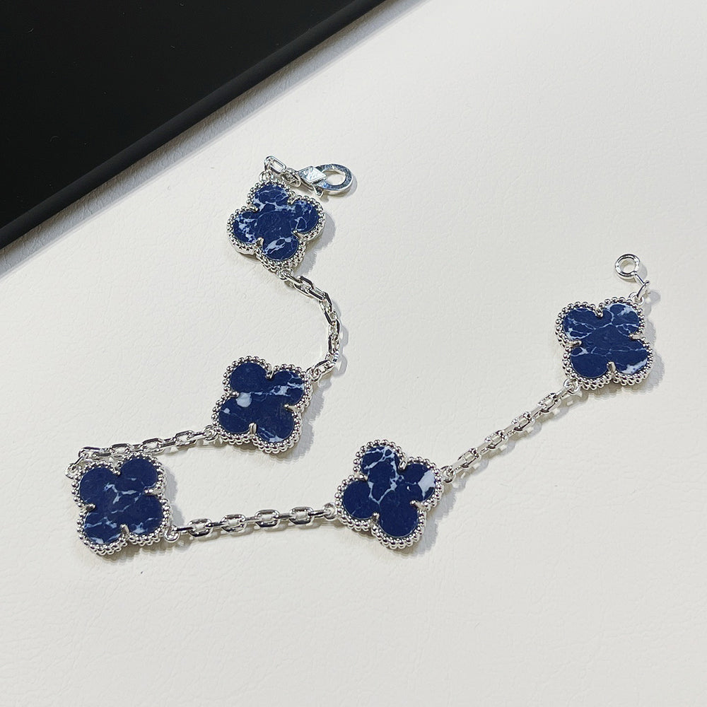 [Raffine]CLOVER 5 MOTIF PIETERSITE SILVER BRACELET