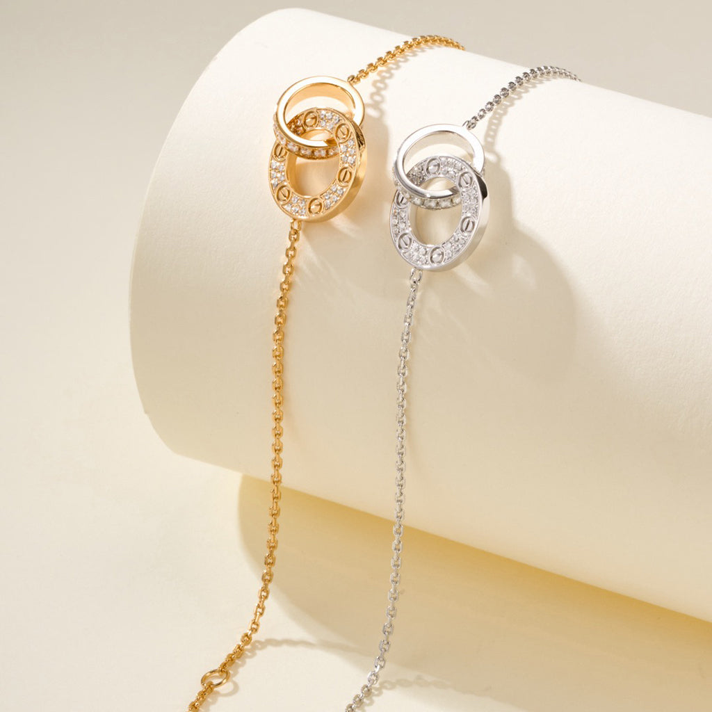 [Raffine]LOVE DOUBLE RING FULL DIAMOND BRACELET