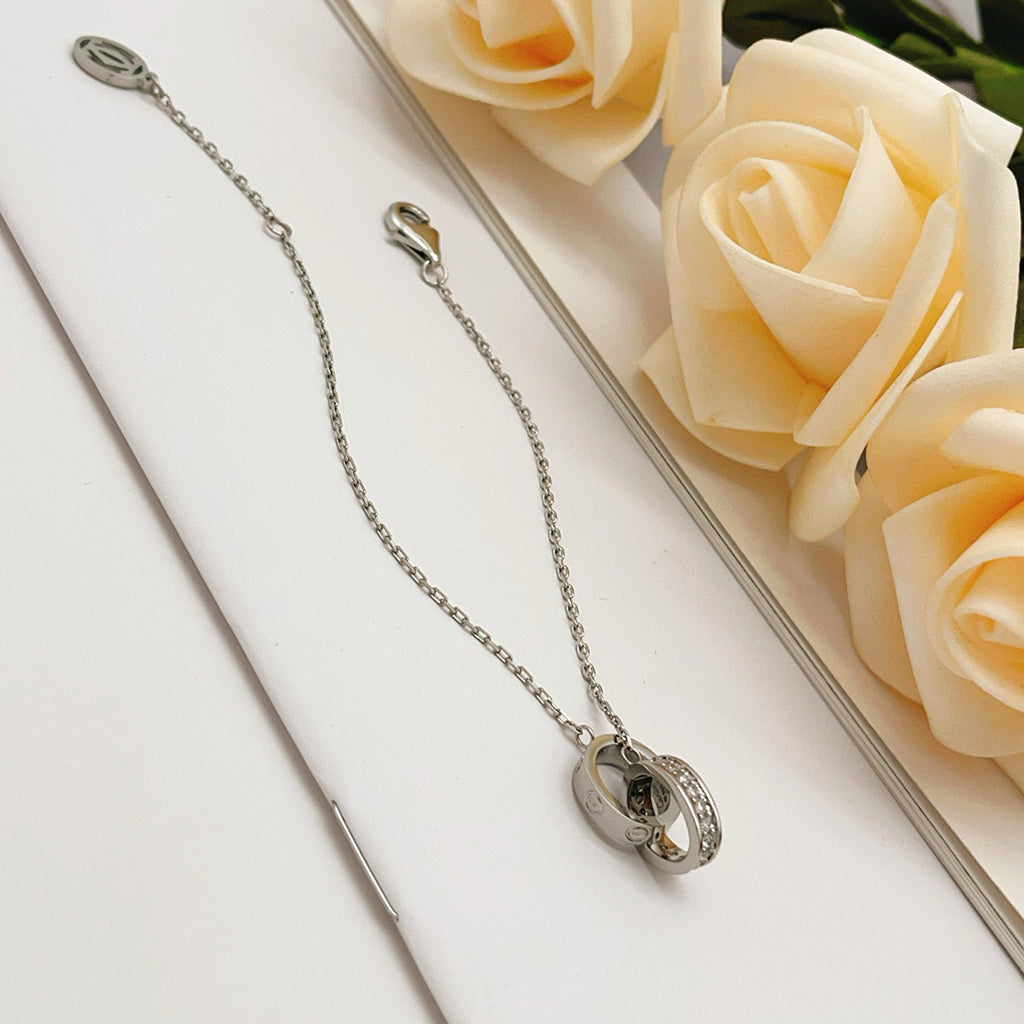 [Raffine]LOVE DOUBLE RING HALF DIAMOND BRACELET