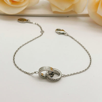 [Raffine]LOVE DOUBLE RING HALF DIAMOND BRACELET