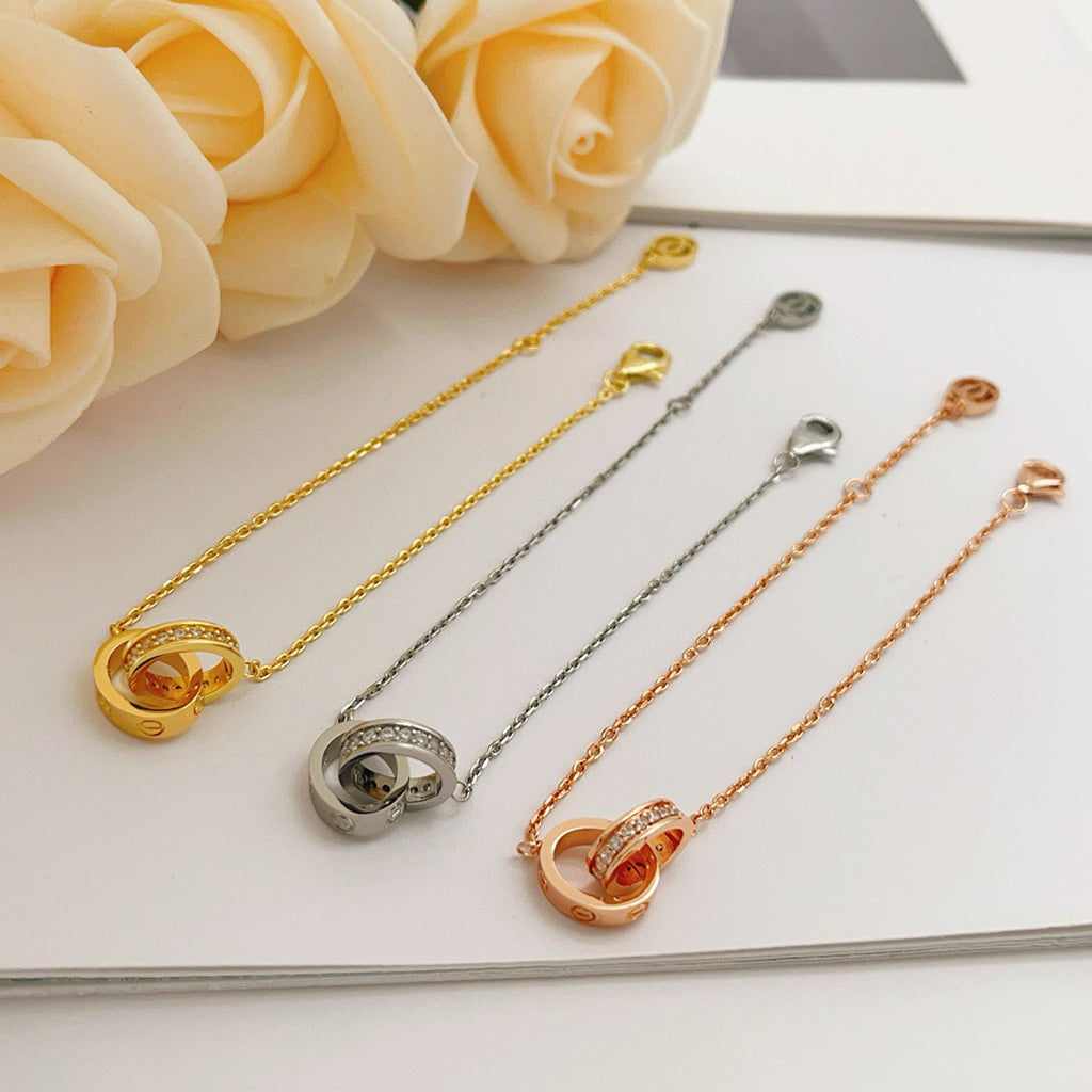 [Raffine]LOVE DOUBLE RING HALF DIAMOND BRACELET