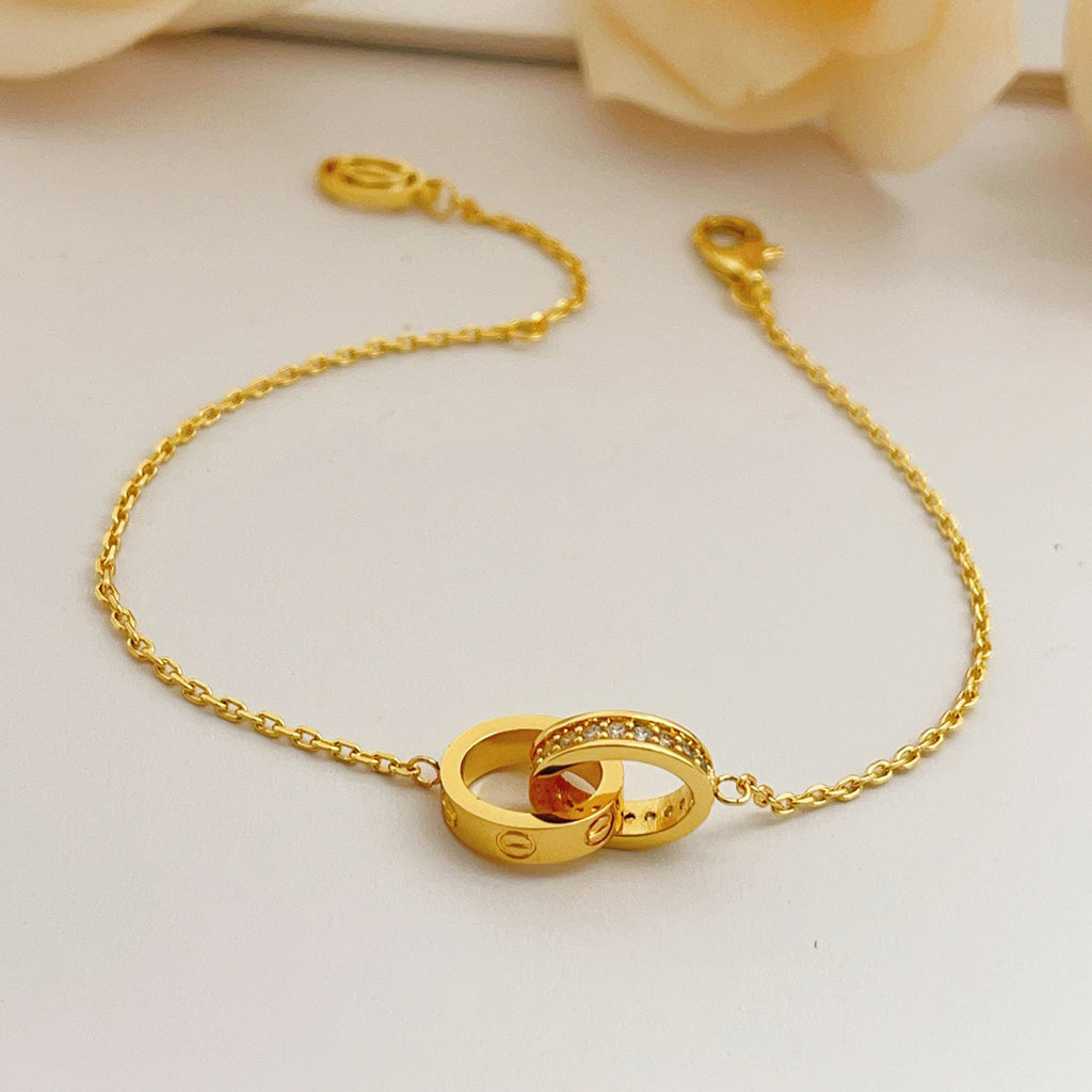 [Raffine]LOVE DOUBLE RING HALF DIAMOND BRACELET
