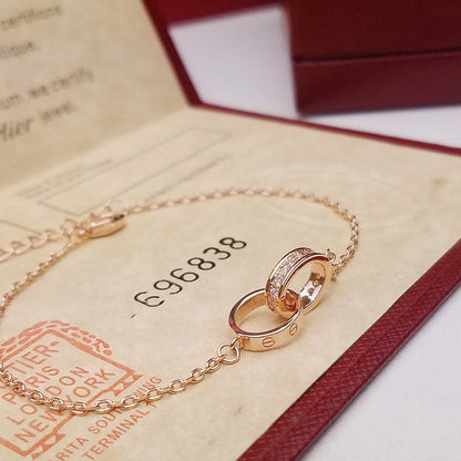 [Raffine]LOVE DOUBLE RING HALF DIAMOND BRACELET