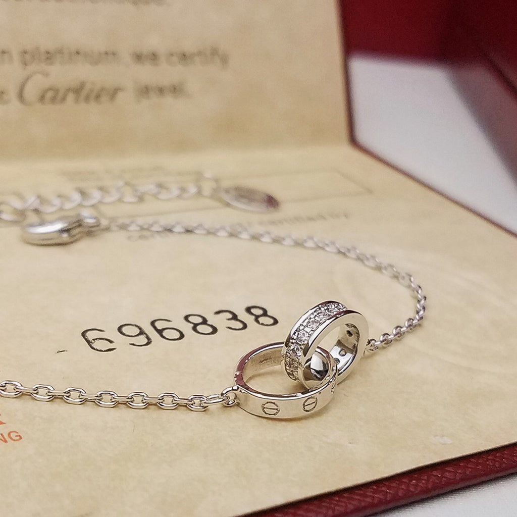 [Raffine]LOVE DOUBLE RING HALF DIAMOND BRACELET