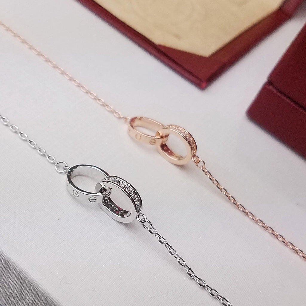 [Raffine]LOVE DOUBLE RING HALF DIAMOND BRACELET