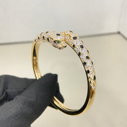 [Raffine]PANTHERE DOUBLE HEADED HALF DIAMOND OPEN BRACELET