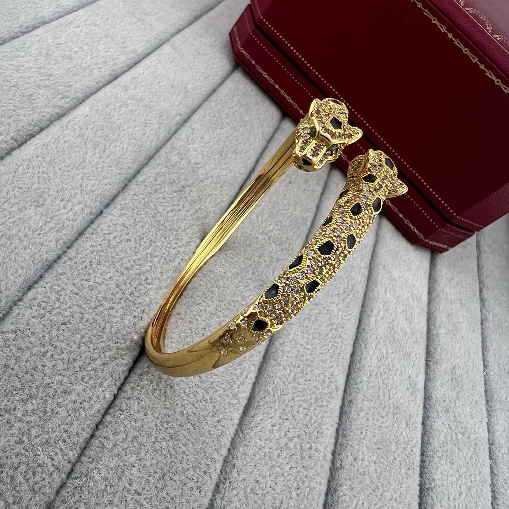 [Raffine]PANTHERE DOUBLE HEADED HALF DIAMOND OPEN BRACELET