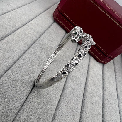 [Raffine]PANTHERE DOUBLE HEADED HALF DIAMOND OPEN BRACELET