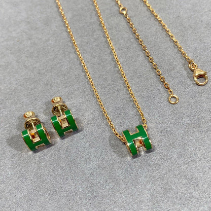 [Raffine]POP H GREEN NECKLACE SILVER AND GOLD